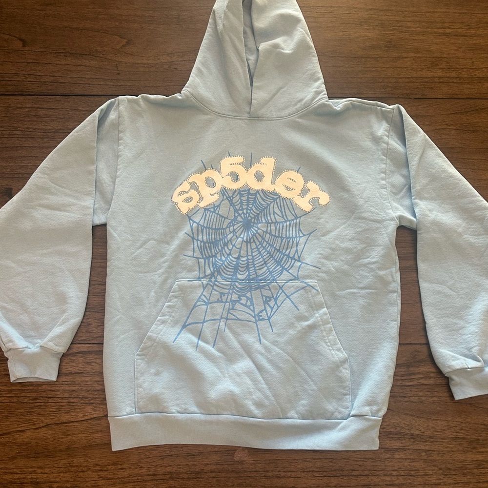 USED Authentic Spider Hoodie- Sky Blue- Size Large